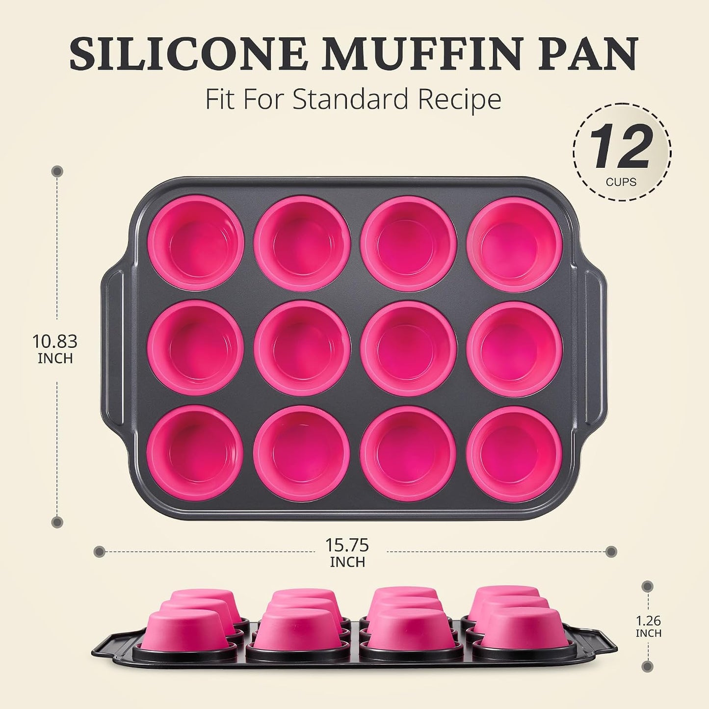 BRONYPRO Silicone Muffin Pans for Baking with Metal Frame, Egg Bite Molds, Cupcake Pans 12 Regular Size, Muffin Tins Easy to Pop Nonstick Non Toxic Bakeware for Oven,Blue