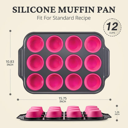 BRONYPRO Silicone Muffin Pans for Baking with Metal Frame, Egg Bite Molds, Cupcake Pans 12 Regular Size, Muffin Tins Easy to Pop Nonstick Non Toxic Bakeware for Oven,Blue
