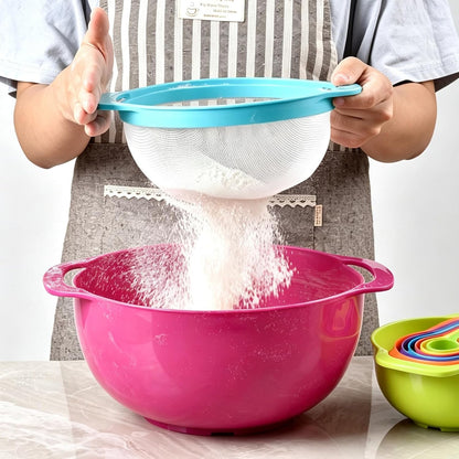 Mixing Bowls, Nesting Baking Bowls with Colander & Fine Mesh (Wheat-10PCS)