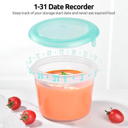 U-Taste Silicone Food Storage Containers Set: Meal Prep Box with Airtight Lid, Freezer & Microwave Safe, Date Marking Circle, Clear cup/oz/ml Measurement for Dry & Wet Deli -2oz/4oz/8oz/16oz, Aqua Sky