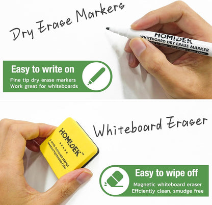 HOMiDEK Magnetic Dry Erase Board: Small Fridge Whiteboard, Flexible Refrigerator Magnet White Board, Blank Writing Note Sheet with Kitchen Conversion Chart Magnet, 4 Markers & Eraser - 12 x 8