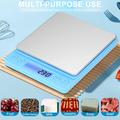Digital Food Kitchen Scale Upgraded, YONCON 3000g/0.1g High Accuracy Mini Pocket Scale Measures in Grams and oz for Cooking, Baking, Jewelry, Tare Function,2 Trays, LCD Display (Batteries Included)