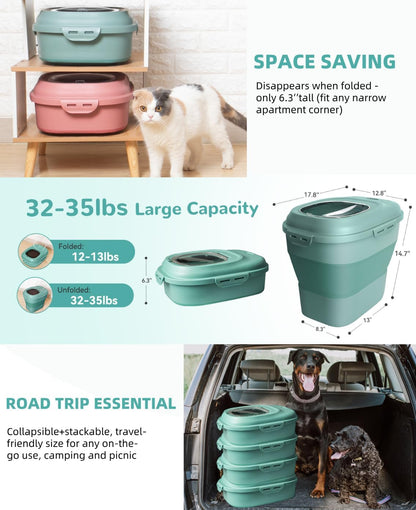 30-35 Lbs Dog Food Storage Container Collapsible Dog Food Container with Airtight Lids, Wheels, Scoop and 2pcs Food Storage Containers, Large Pet food storage for Dog, Cat