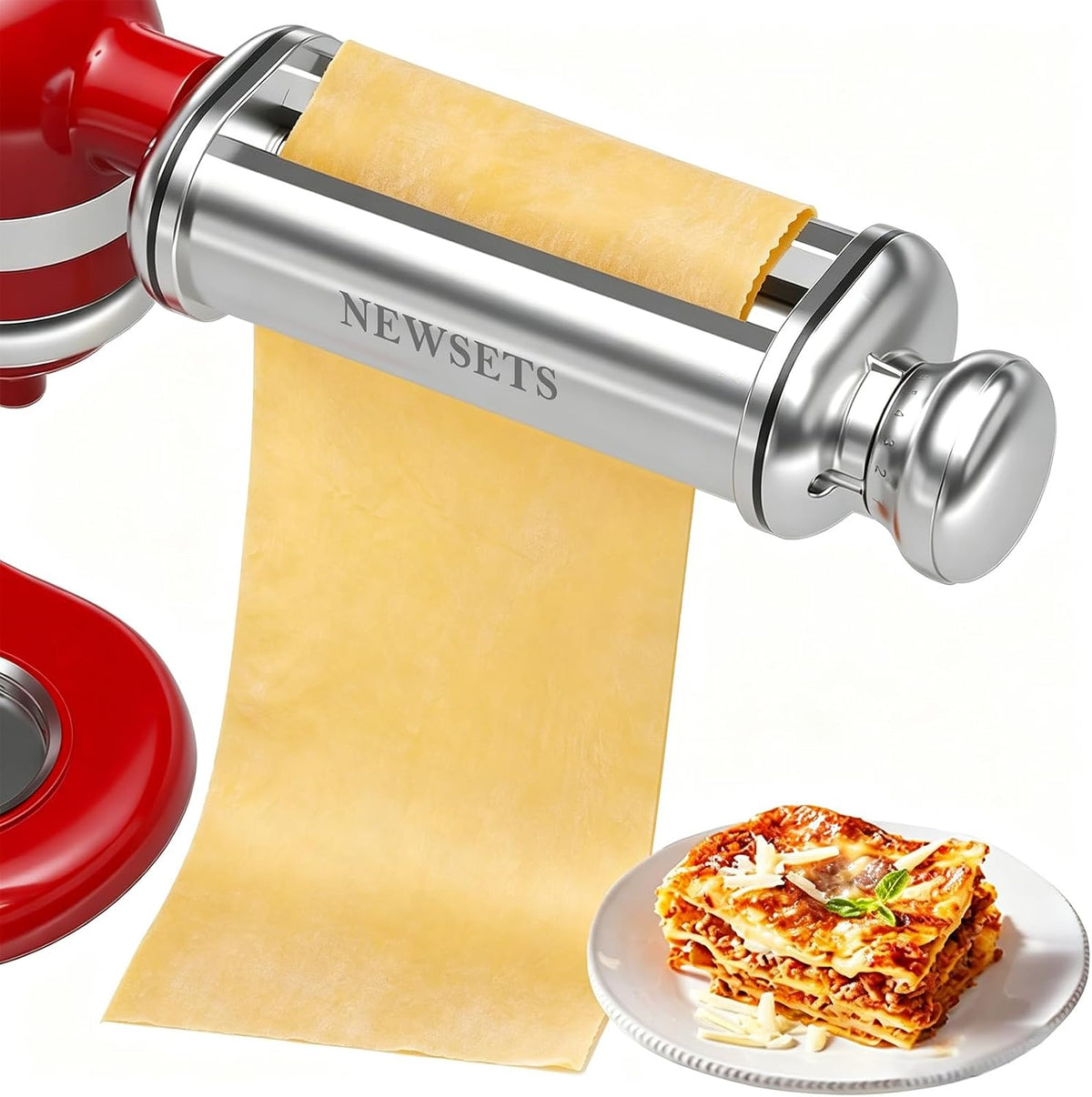 Pasta Maker Attachment for All Kitchenaid Stand Mixers, Kitchen Aid Pasta Attachments Included Pasta Dough Roller, Fettuccine Cutter, Spaghetti Cutter and Cleaning Brush