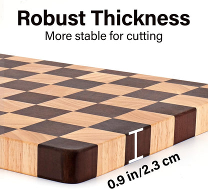 Cutting Board Set of 2 – Checkered Wood & Acrylic Cutting Board with Counter Lip for Kitchen Counter, Wood Checkerboard Chopping Board with Juice Grooves for Vegetables, Fruits, Meat