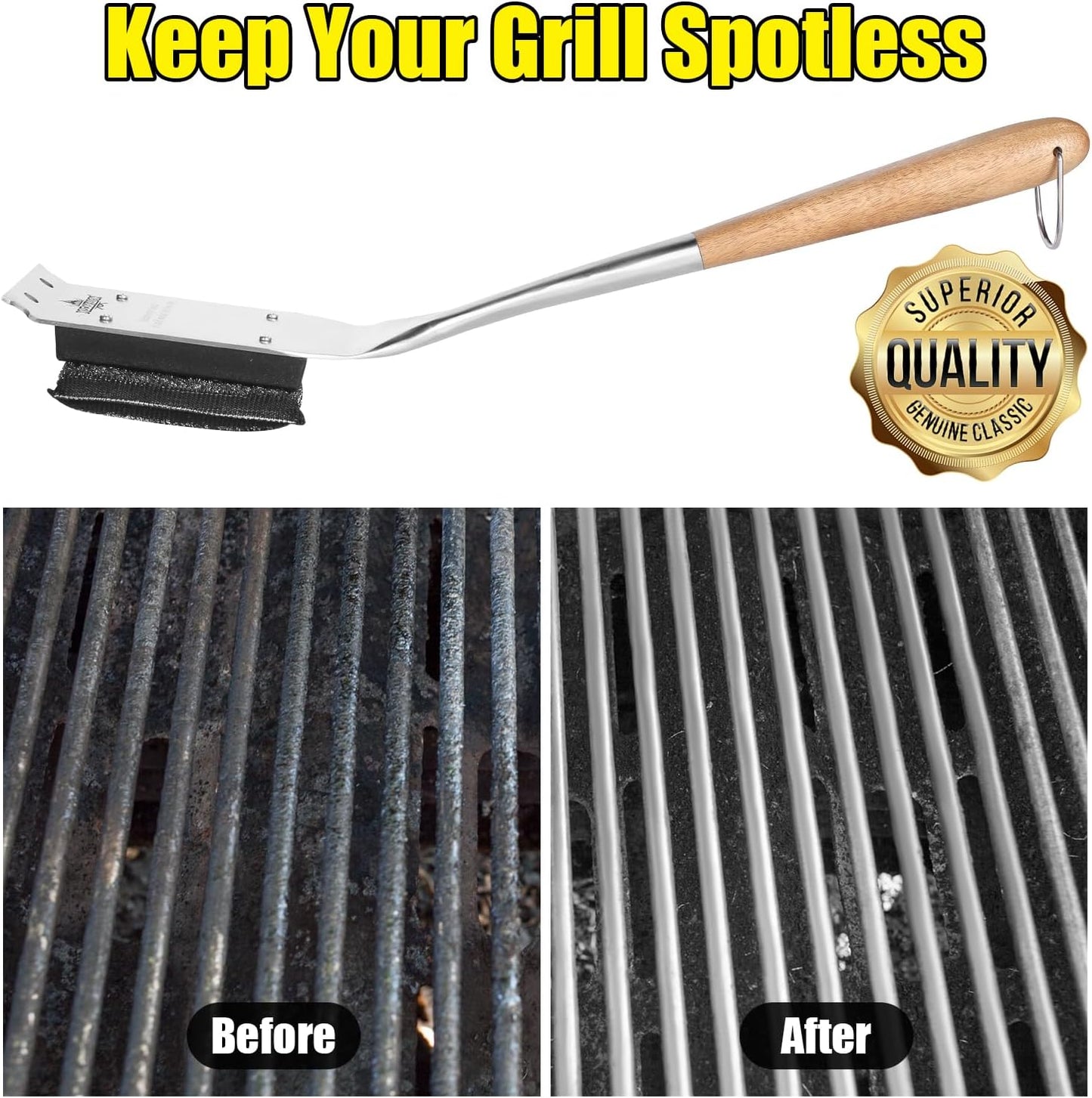 XUDKAKAIXIN Grill Brush Bristle Free,with 1 Replacement Head,Unique Steel Fibers Pad [Safe & Efficient] Perfect for Cast Iron/Stainless-Steel Grates-,Grill Cleaner for Outdoor Gril,Gifts for Men/Dad