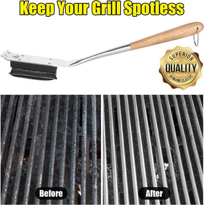 XUDKAKAIXIN Grill Brush Bristle Free,with 1 Replacement Head,Unique Steel Fibers Pad [Safe & Efficient] Perfect for Cast Iron/Stainless-Steel Grates-,Grill Cleaner for Outdoor Gril,Gifts for Men/Dad