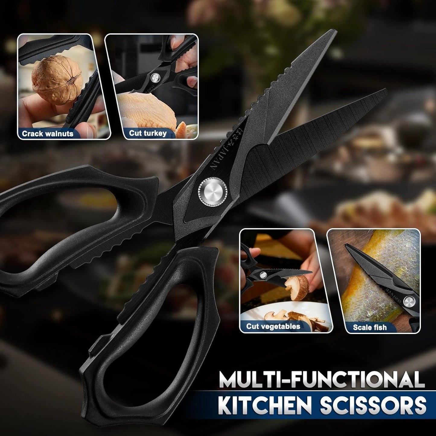 Purple Dragon Kitchen Scissors for Food - Stainless Steel Cooking Scissors All Purpose - Kitchen Shear Heavy Duty for Meat Cutting - Dishwasher Safe - Gifts for Men and Women - Silver Sharp Blade