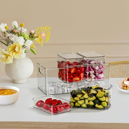 Hudgan Large Taco Bar Serving Set for Party with 3 Separate Containers, Mimosa Bar Accessories with Lids, Chilled Condiment Caddy Organizer for Salad, Fruit, Party Garnish