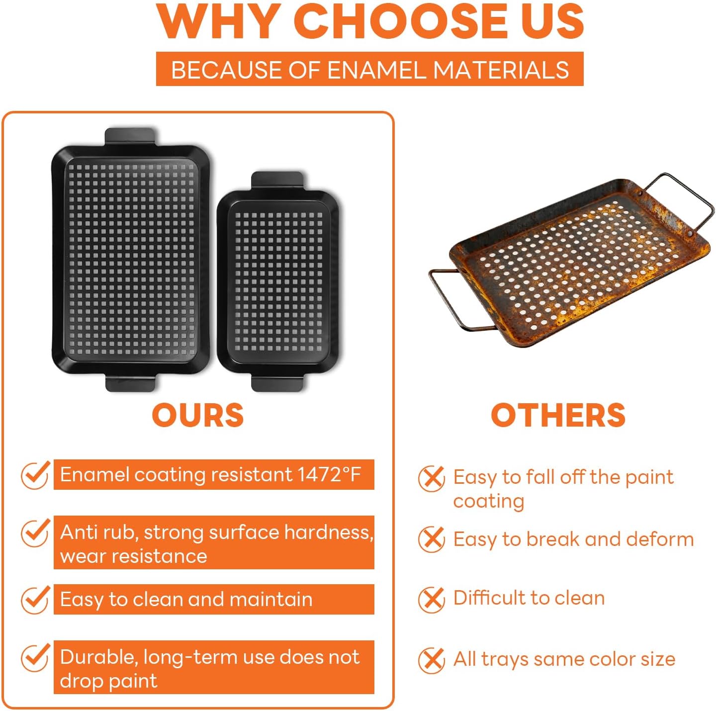 2PCS Grill pan: Grill topper for outdoor grill - Non-stick enamel coating grill topper suitable for camping, picnic, party