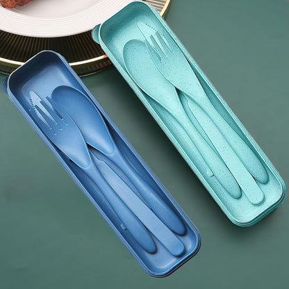 Reusable Travel Utensils Set with Case, 4 Sets Wheat Straw Portable Plastic Fork Spoons Knife Cutlery, Camping Eco-Friendly BPA Free Tableware for Kids Adults Work Picnic or Daily Use (Colorful)