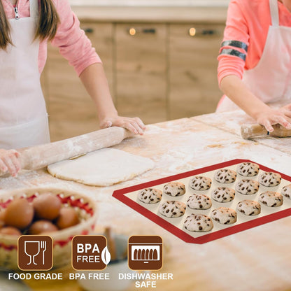 HOTEC Silicone Baking Mats 3 Pack – Non-Stick Reusable Silicone Baking Sheets for Oven – Cookie & Macaron Mats – 2 Half Sheet + 1 Quarter Sheet – BPA-Free, Dishwasher Safe