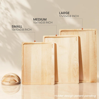 SMIRLY Walnut Cutting Board for Kitchen - Wood Cutting Boards with Handle and Juice Groove for Meal Prep, Serving, Charcuterie - Kitchen Gadgets - Non Toxic Wooden Chopping Board Set of 3 with Holder