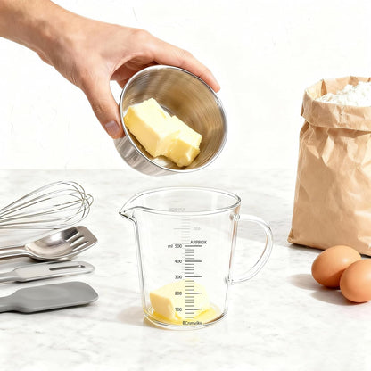 Glass Measuring Cup,Liquid Measuring Cups with 3 Scale(700ml,24oz,3cups) for Kitchen,Restaurant Baking,Cooking,Prepping