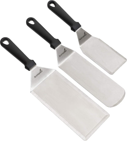 Metal Spatula Set Stainless Steel Hamburger Turner Griddle Flipper Scraper for BBQ Grill Flat Top