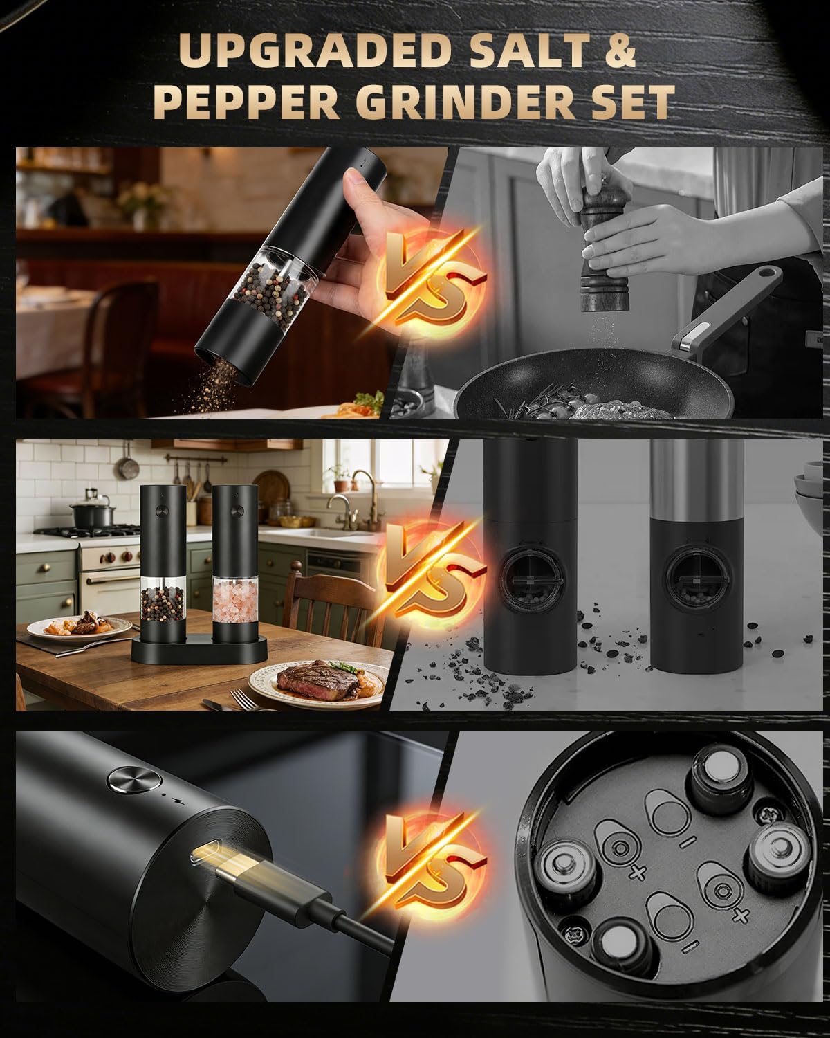 Rechargeable Electric Salt and Pepper Grinder Set 2 Pack, Kitchen Gadgets