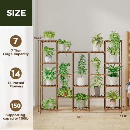 Bamworld Plant Stand Indoor Plant Shelf Outdoor Wood Plant Rack