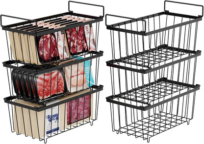 iSPECLE Deep Freezer Organizer Bins, 5 Pack Chest Freezer Baskets for 7 Cu.Ft, Stackable Wire Chest Freezer Organizer Bins for Small Food, Strong Metal with Handles for Meat and Veggies, Black