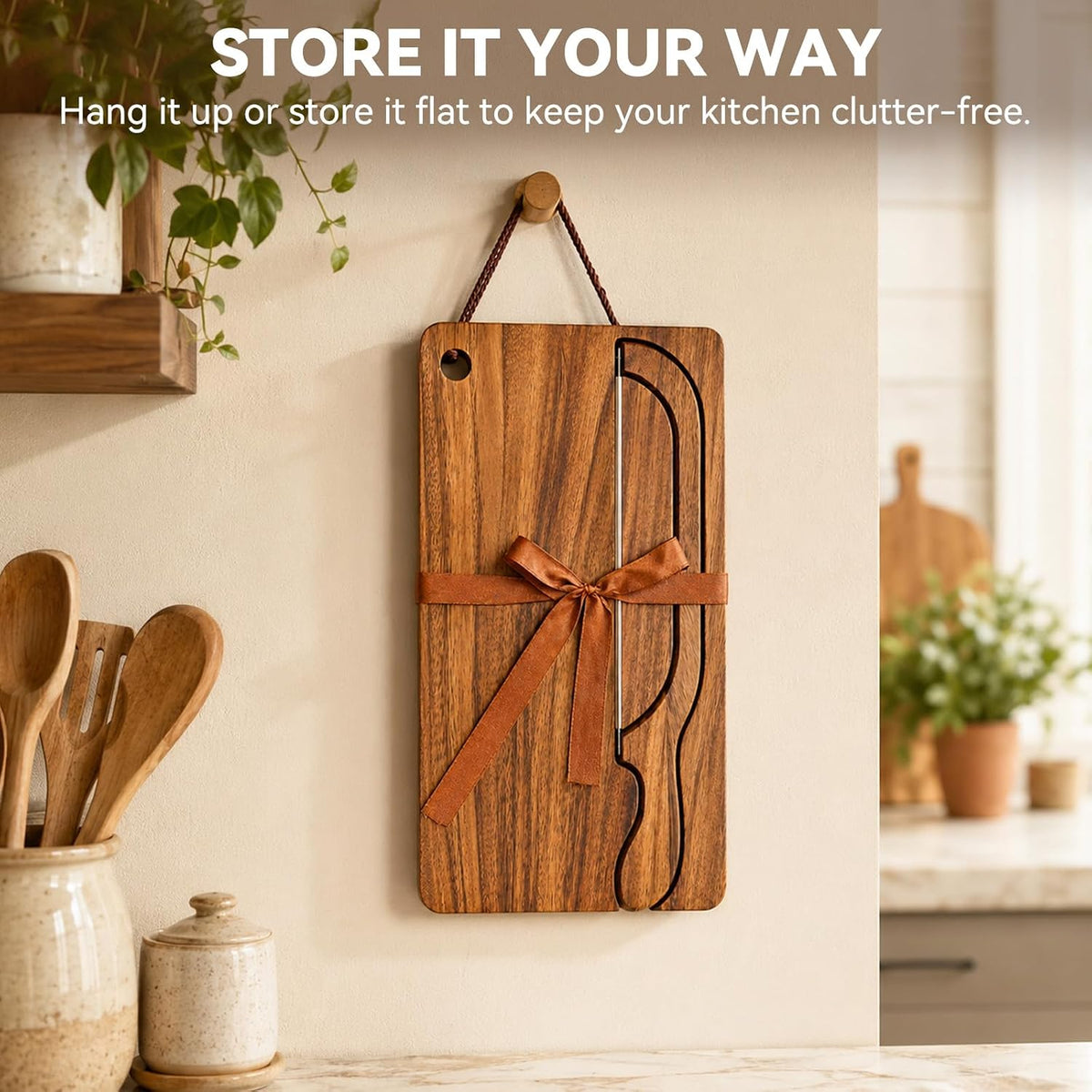 Premium Walnut Bread Cutting Board and Knife Set, Curved Serrated Bread Knife for Homemade Bread, Sourdough Bread Board with Magnetic Knife Storage