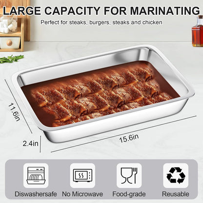 Grilling Prep and Serve Trays, 4 in 1 Stackable Stainless Steel BBQ Food Prep Trays with Cutting Board, Deep Marinating Container, Cooling Rack, Grill Pans BBQ Prep Tub, BBQ Accessories Gift