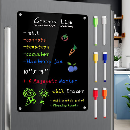 JonXon 8"X12" Acrylic Magnetic Menu Board for Kitchen,Acrylic Weekly Calendar for Fridge,Clear Meal Planner for Refrigerator,Magnet Fridge Menu Planner with 6 Magnetic Erasable Markers