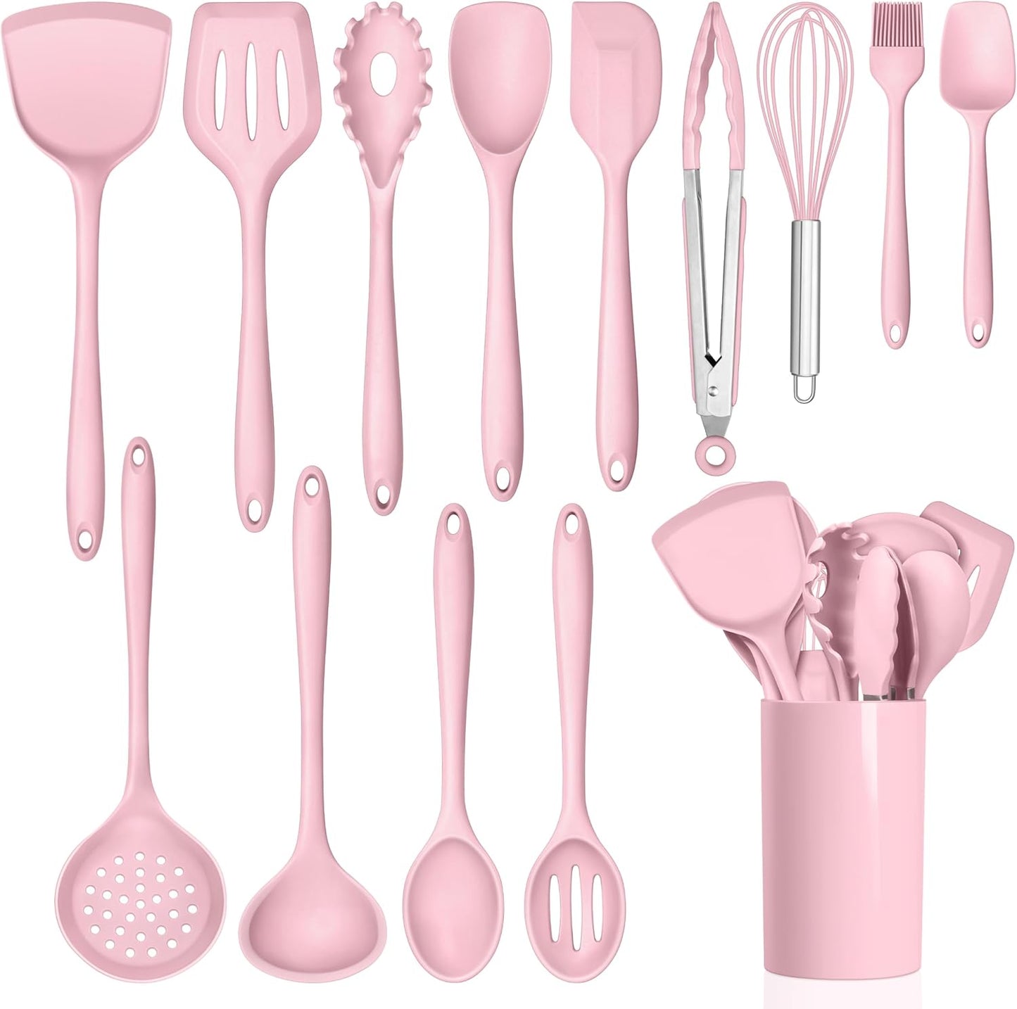 HaWare Kitchen Utensils, 14 PCS Silicone Cooking Utensils Set, Heat Resistant Kitchen Utensils for Non-stick Cookware, Kitchen Gadgets Tools with Spoons, Spatulas, Whisk, Dishwasher Safe (Black)