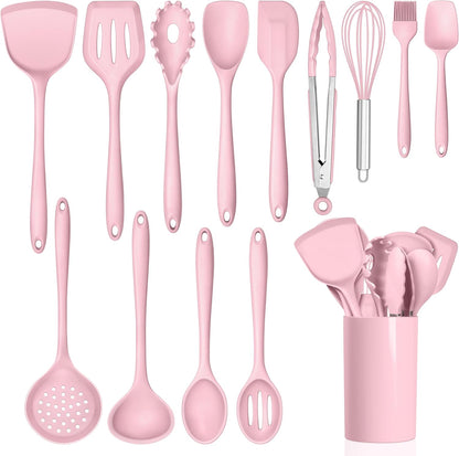 HaWare Kitchen Utensils, 14 PCS Silicone Cooking Utensils Set, Heat Resistant Kitchen Utensils for Non-stick Cookware, Kitchen Gadgets Tools with Spoons, Spatulas, Whisk, Dishwasher Safe (Black)