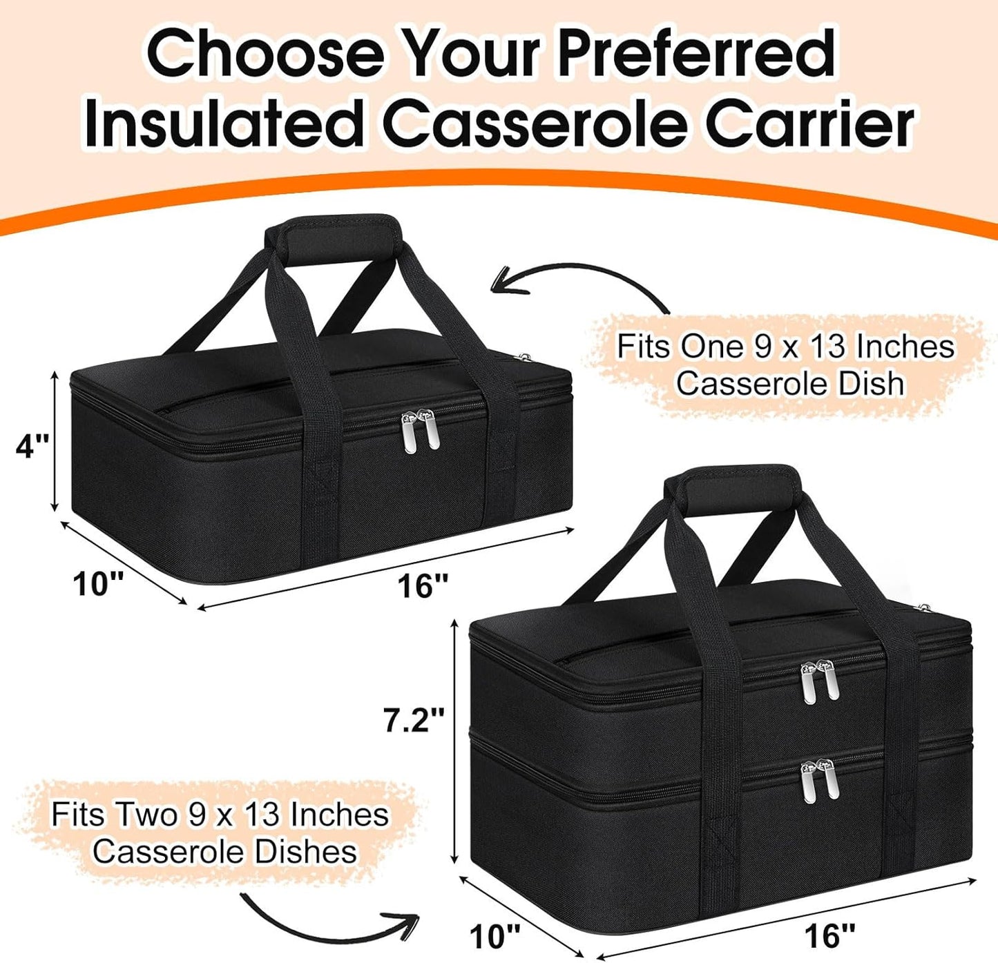 Insulated Casserole Carrier, Portable Casserole Carrier for Hot or Cold Food Lunch Tote Warmer or Cooler Bag, Lasagna Lunch Bag for Potluck Parties- Fits 9" x 13" Baking Dish-Charcoal Grey