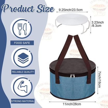 Yaomiao 2 Set Round Pie Carrier 11 x 7 Inch with Dish Tray Plate Stacker Insulated Casserole Carrier with Lid and Handle Reusable Cooler Thermal Bag for Cold Food for Potluck Picnic (Black and Purple)