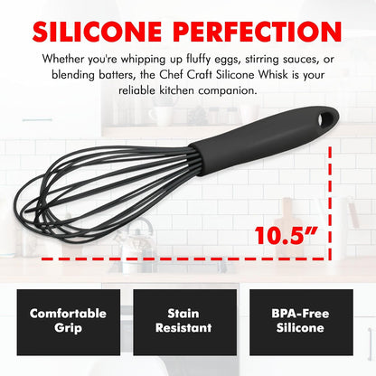 Chef Craft Premium Silicone Wire Cooking Whisk, 10.5 Inch, Red