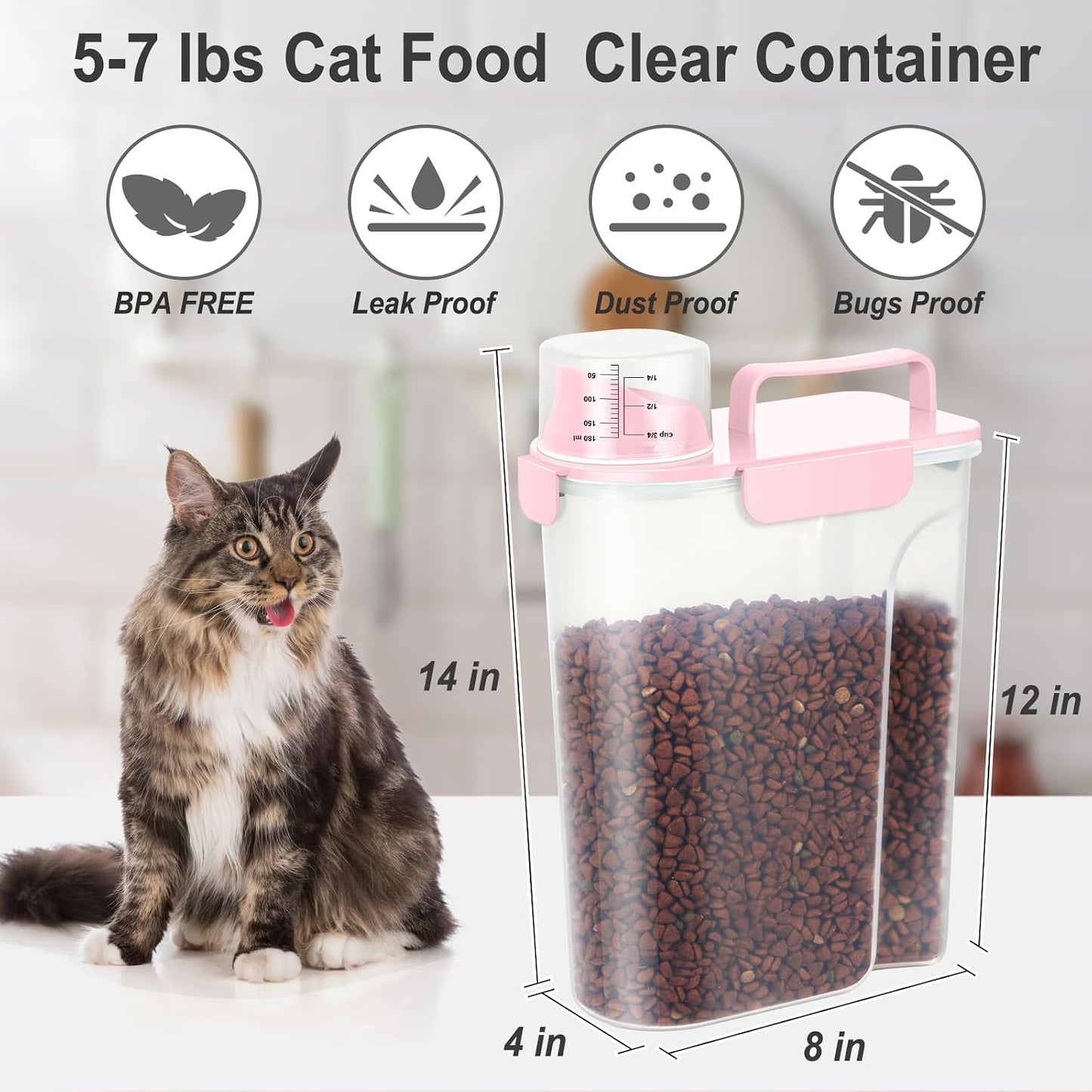Dog Cat Food Storage Container, Pet Food Pourable Container Airtight with Large Spout & Cup, BPA-Free Plastic Food Dispenser for Pet Food, Bird Seed, Rice, Flour (Dark Gray, 2.5L)