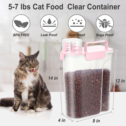 Dog Cat Food Storage Container, Pet Food Pourable Container Airtight with Large Spout & Cup, BPA-Free Plastic Food Dispenser for Pet Food, Bird Seed, Rice, Flour (Dark Gray, 2.5L)
