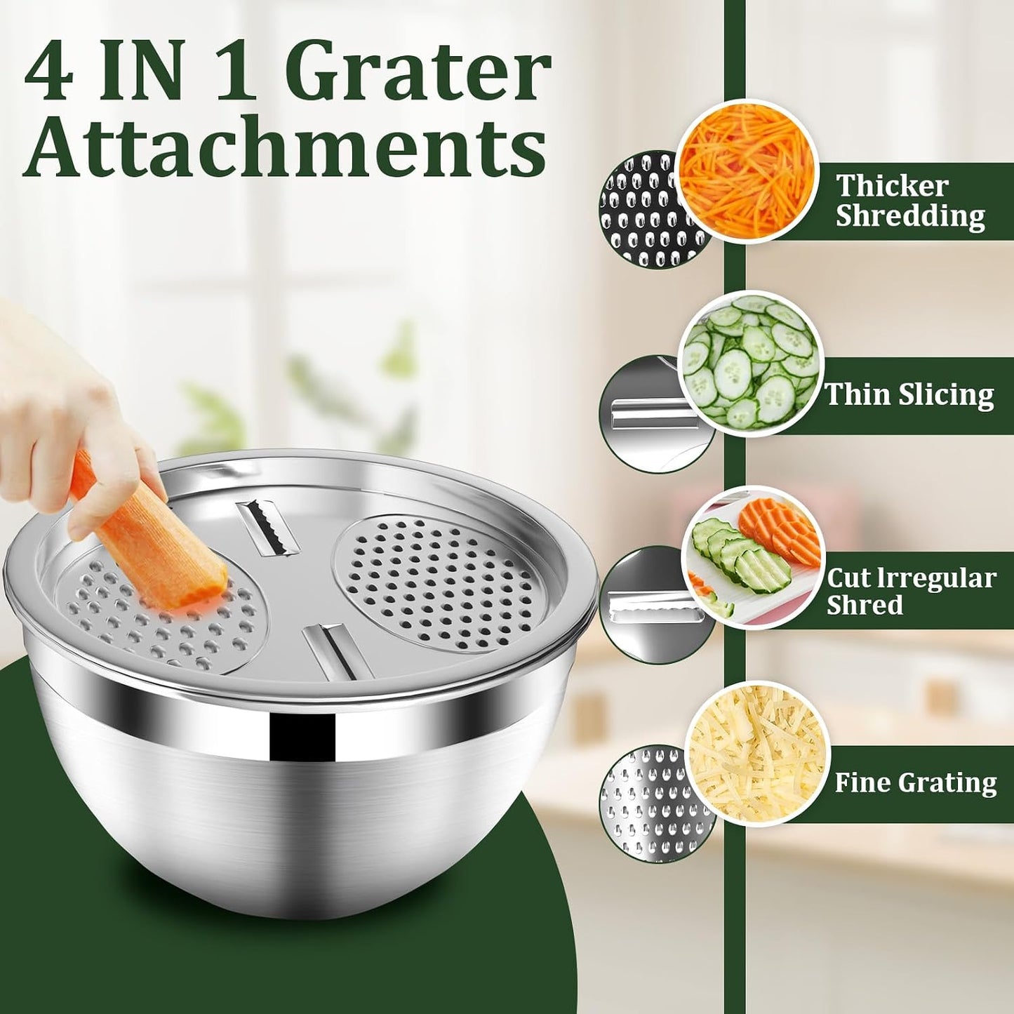 Mixing Bowls with Lids Set, 16PCS Stainless Steel Mixing Bowls,Nesting Storage Bowls for Kitchen with Mixing Bowls Set, Colander, Strainer & Grater , Metal Salad Bowl for Kitchen Gadgets , Cream