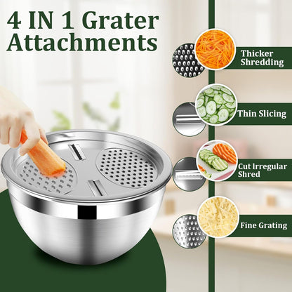 Mixing Bowls with Lids Set, 16PCS Stainless Steel Mixing Bowls,Nesting Storage Bowls for Kitchen with Mixing Bowls Set, Colander, Strainer & Grater , Metal Salad Bowl for Kitchen Gadgets , Cream