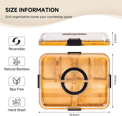 Charcuterie Board with Clear Locking Lid, Portable Travel Cheese Board & Snack Tray with Handle, 6-Compartment Charcuterie Boards, Reversible Cutting Board for Parties, Potlucks, Housewarming Gifts