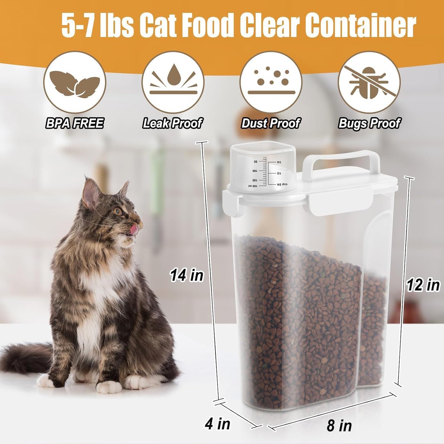Dog Cat Food Storage Container, Pet Food Pourable Container Airtight with Large Spout & Cup, BPA-Free Plastic Food Dispenser for Pet Food, Bird Seed, Rice, Flour (Dark Gray, 2.5L)