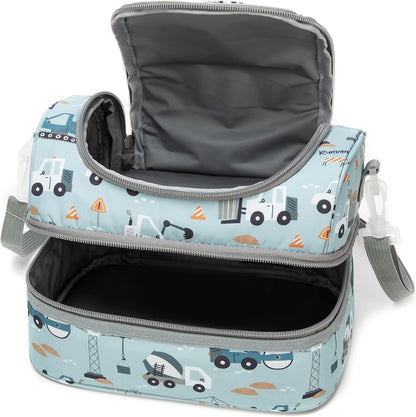 Insulated Kids Dual Compartment Lunch Bags Tote for Girls Boys Toddler School Picnic Food Cooler Thermal with Strap Lunch Boxes Blue Unicorn