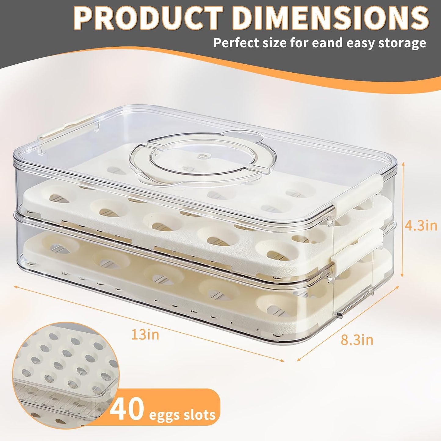 Deviled Egg Containers with Lid, 2 Layer Plastic Clear Deviled Egg Carrier with Lid, Storage 40 Eggs, Durable Eggs Holder with Handle for Easy Carry, Portable Tray Platter for Fridge, Travel and Party