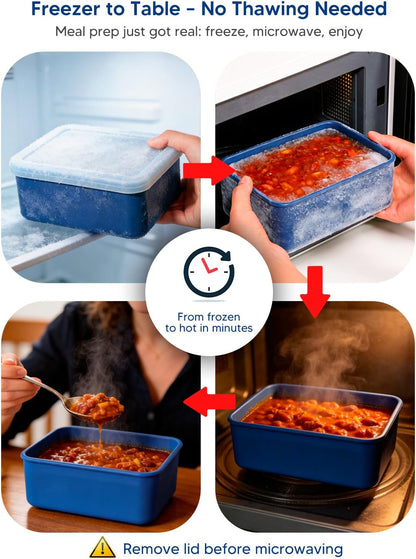 4 PCS 3.5 Cup Silicone Freezer Trays with Lid, Durable Silicone Soup Freezer Molds for Meal Prep and Food Storage, Reusable Freezer Containers for Soups Sauces Stews Curries (Lake Blue)