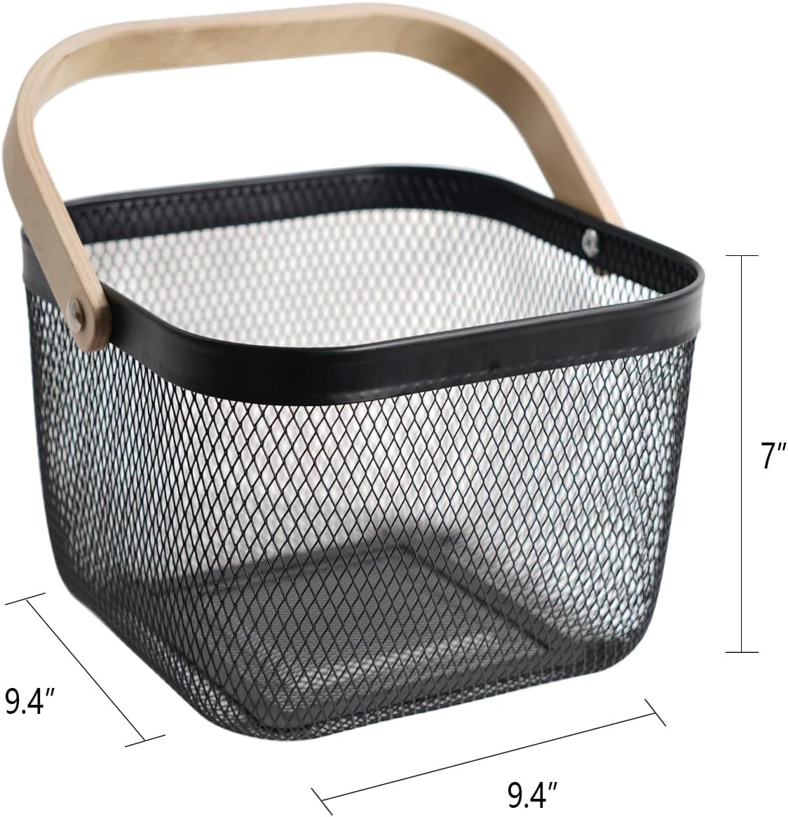 Metal Mesh Steel Harvest Basket, Rectangle Wire Garden Basket with Handle – Multi-functional Storage Organizer for Gathering Vegetables, Fruits, Kitchen, Garden, Picnic & Cabinet (Ivory)