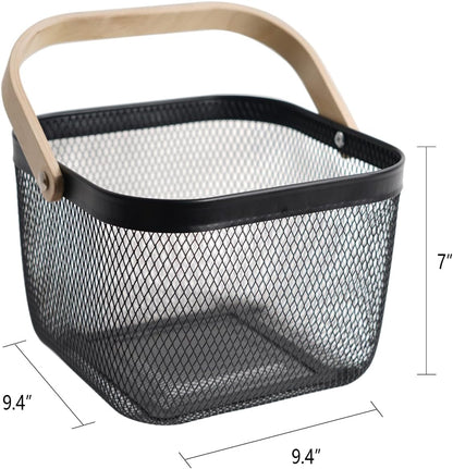 Metal Mesh Steel Harvest Basket, Rectangle Wire Garden Basket with Handle – Multi-functional Storage Organizer for Gathering Vegetables, Fruits, Kitchen, Garden, Picnic & Cabinet (Ivory)