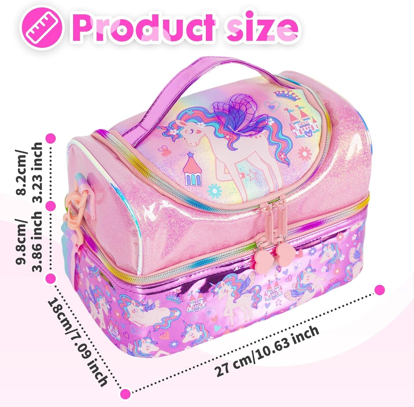 Kids Double Decker Cooler Insulated Lunch Bag, Back to School Large Meal Tote for Boys, Girls, Men, Women, with Adjustable Strap, Soccer