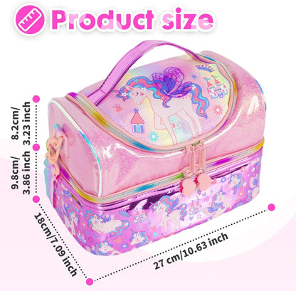 Kids Double Decker Cooler Insulated Lunch Bag, Back to School Large Meal Tote for Boys, Girls, Men, Women, with Adjustable Strap, Soccer
