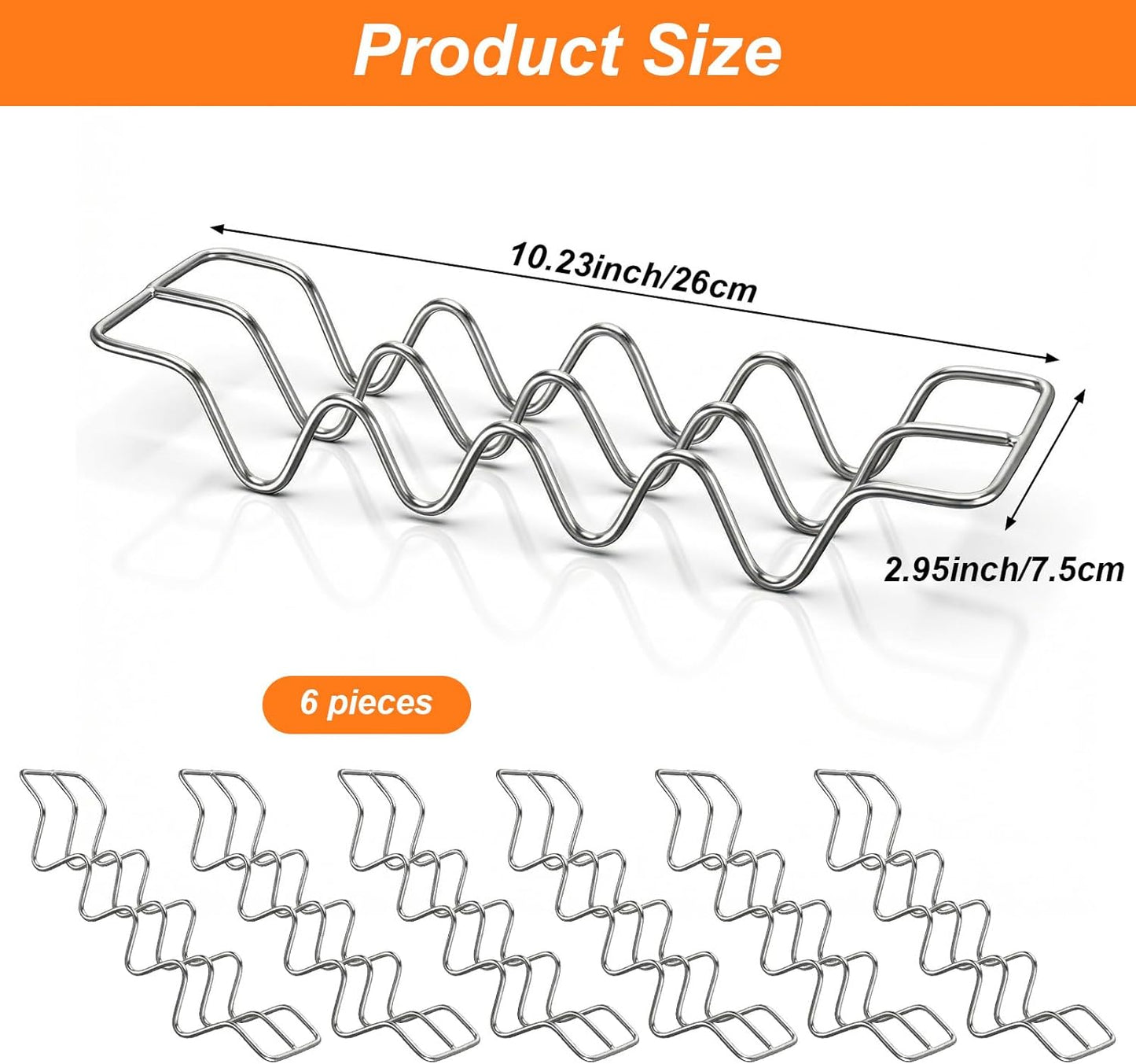 6 Pcs Taco Holders, Stainless Steel Taco Shell Holder Stand, Tacos Tray Plates, Holds 4 Tacos Each, Oven Safe for Baking, Dishwa sher and Grill Safe For Soft & Hard Shell with Handles