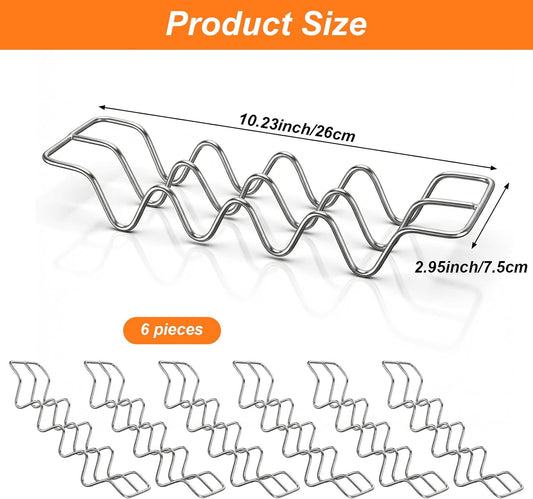 6 Pcs Taco Holders, Stainless Steel Taco Shell Holder Stand, Tacos Tray Plates, Holds 4 Tacos Each, Oven Safe for Baking, Dishwa sher and Grill Safe For Soft & Hard Shell with Handles