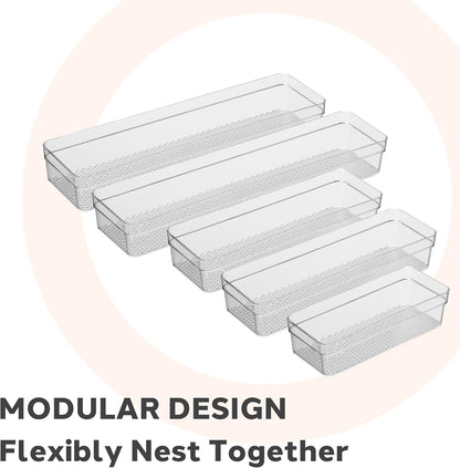 Oggi Clear Drawer Organizer - 3" X 12.5" - Ideal for Organizing Kitchen Drawers, Office, Desk, Silverware, Kitchen Utensils, Cosmetics and Bathrooms