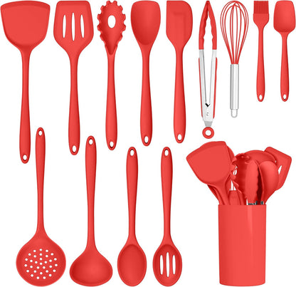 HaWare Kitchen Utensils, 14 PCS Silicone Cooking Utensils Set, Heat Resistant Kitchen Utensils for Non-stick Cookware, Kitchen Gadgets Tools with Spoons, Spatulas, Whisk, Dishwasher Safe (Black)