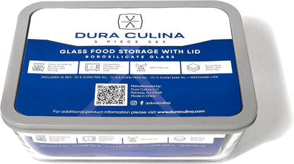 DURA LIVING 4-Piece Glass Food Storage Container (2 Containers + 2 Lids) | 6.55-Cup Rectangular, Leakproof | Microwave, Freezer, Oven & Dishwasher Safe | Ideal for Meal Prep & Pantry Organization