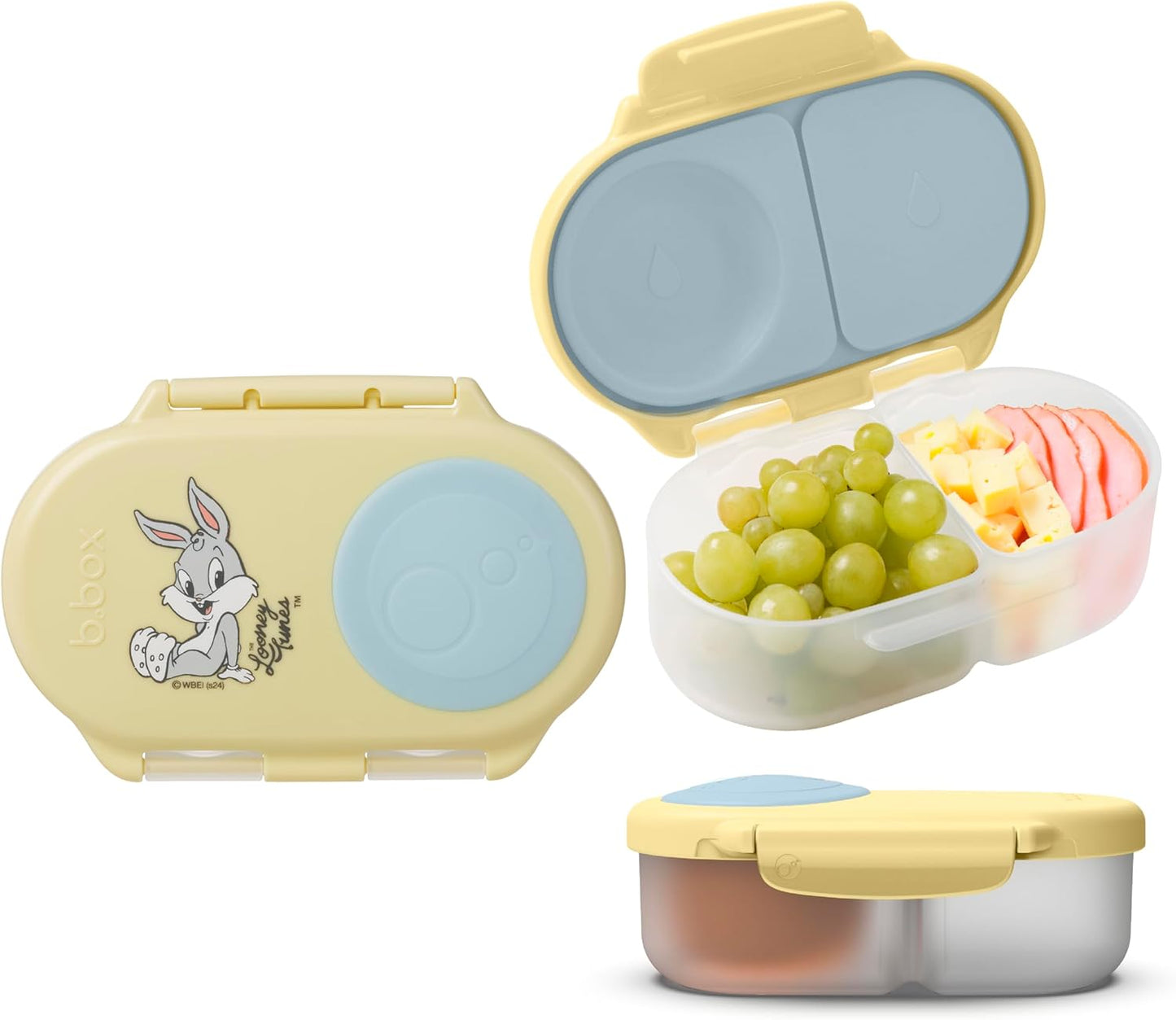 b.box Snack Box 2-Pack - Leak Proof Mini Bento Box for Kids & Toddlers, 2 Compartment Snack Containers for Kids, Dishwasher Safe, BPA-Free, PFAS-Free, Ages 4mo+, 1 3/4 Cup Each (Strawberry + Lilac)