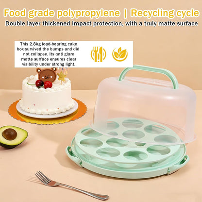 Cake Carrier with Lid and Handle Plastic Cupcake Carrier Holder with 10 Golden Boards and Insulated Bag 10-Inch Round Cake Container for Transporting Cupcakes Pies Snack and Desserts